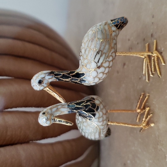 VTG pair cloisonne bird figurines